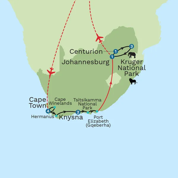 Best of South Africa for Solo Travellers Map