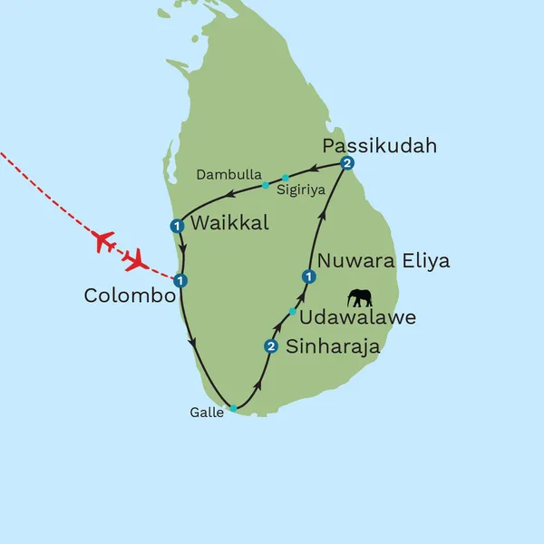 Secrets of Sri Lanka with Maldives Beach Stay - Private Tour Map