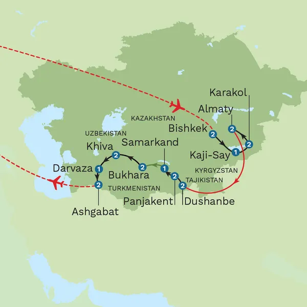 Five Stans of the Silk Road with Istanbul City Stay - Private Tour Map