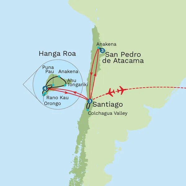 Chile and Easter Island with Vina del Mar Beach Stay - Private Tour Map