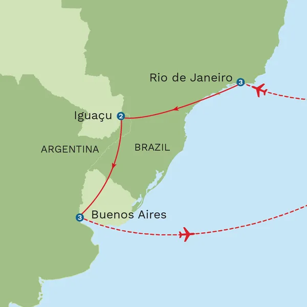 Brazil and Argentina with Buenos Aires City Stay Map