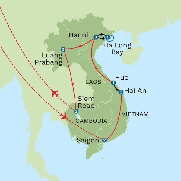 Vietnam, Laos and Cambodia - Private Tour Map