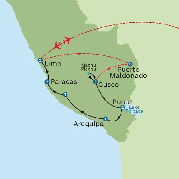 The Very Best of Peru with Tumbes Beach Stay - Private Tour Map