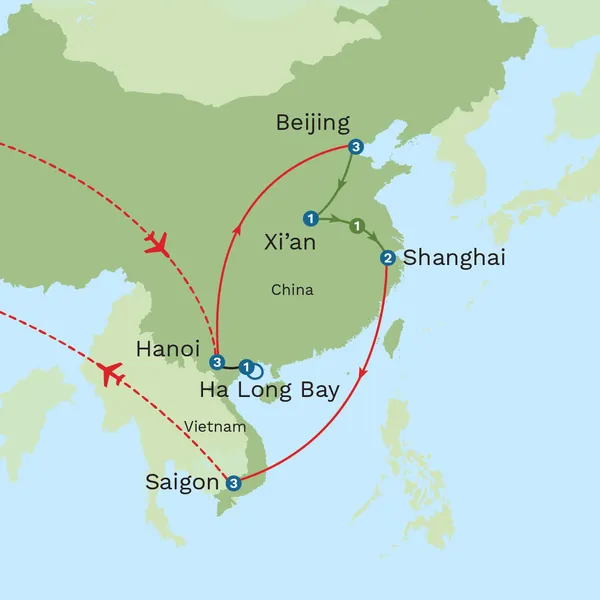 Highlights of China and Vietnam Map
