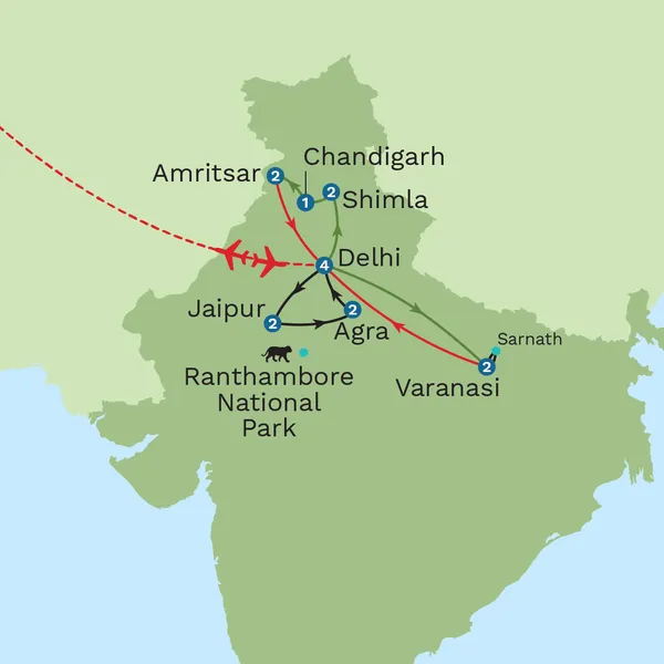 Grand Tour of North India Map