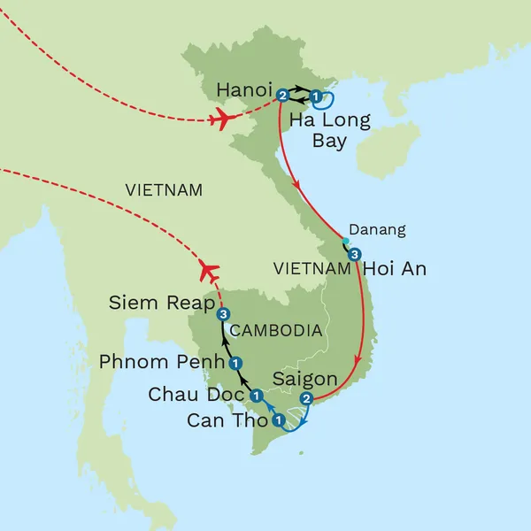 Vietnam and Cambodia Explorer for Solo Travellers Map