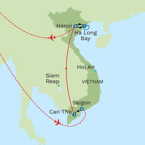 Impressions of Vietnam with Cebu Beach Stay - Private Tour Map
