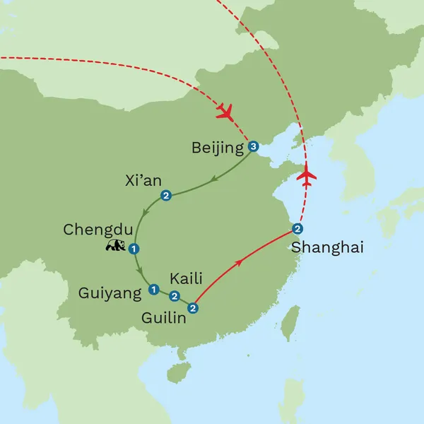 Splendours of China by Rail with Hong Kong City Stay - Private Tour Map