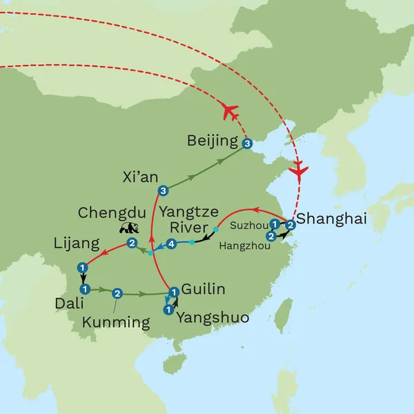 Grand Tour of China with Zhangjiajie Extension - Private Tour Map