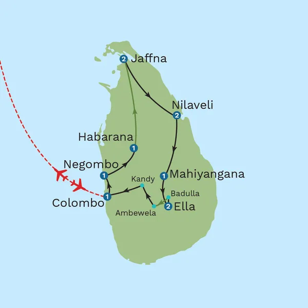 Sri Lanka's Northeast and Railways with Highlights of Kerala Extension - Private Tour Map