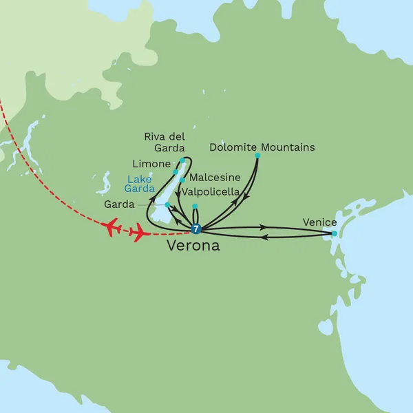 Lake Garda, Verona and Venice Map