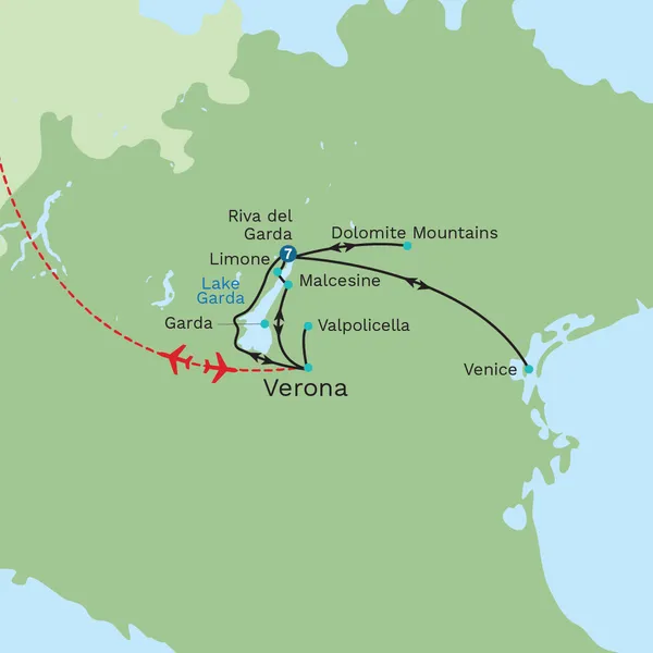 Lake Garda, Verona and Venice Map
