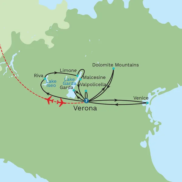 Lake Garda, Verona and Venice Map