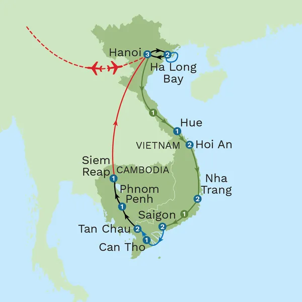 Vietnam and Cambodia Odyssey - Summer 2025 Map