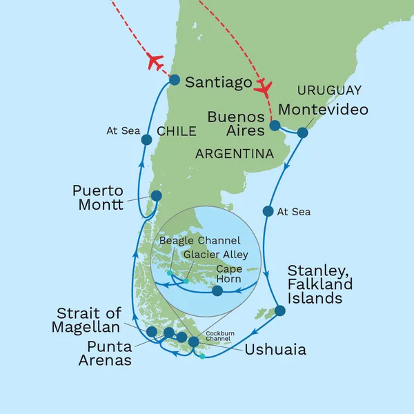 The South American Passage: Buenos Aires to Santiago with Pre Cruise Buenos Aires City Stay Map