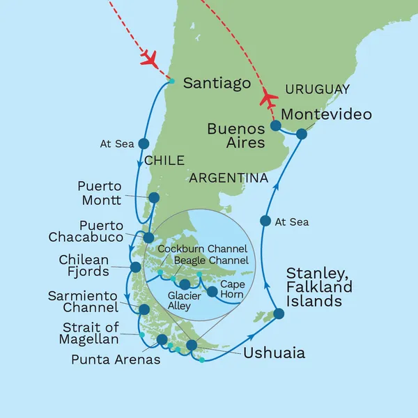 The South American Passage: Santiago to Buenos Aires with Pre Cruise Santiago City Stay Map