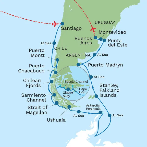 South America and Antarctica: Santiago to Buenos Aires with Pre Cruise Santiago City Stay Map