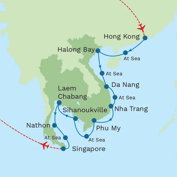 Far East Discovery with Nha Trang: Hong Kong to Singapore with Pre Cruise Hong Kong City Stay Map
