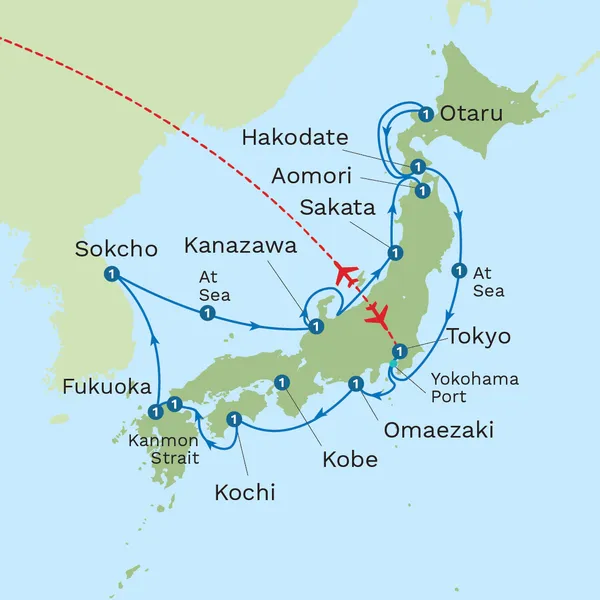 Japan Odyssey Cruise via Kobe with Pre Cruise Tokyo Stay Map