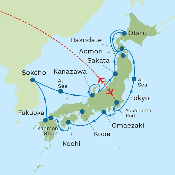 Japan Odyssey Cruise via Kobe with Pre Cruise Tokyo Stay Map