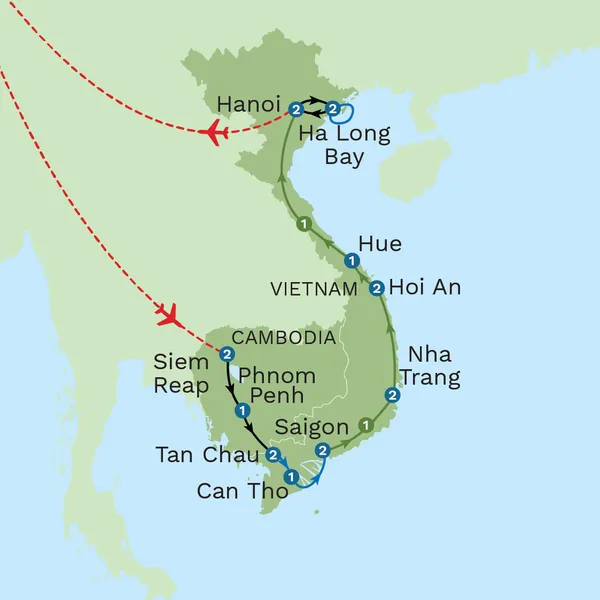 Vietnam and Cambodia Odyssey - Summer with Hoi An Beach Stay Map