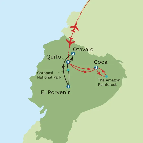 Ecuador’s Amazon, Andes and Volcanoes with Galapagos Island Hopping Extension Map