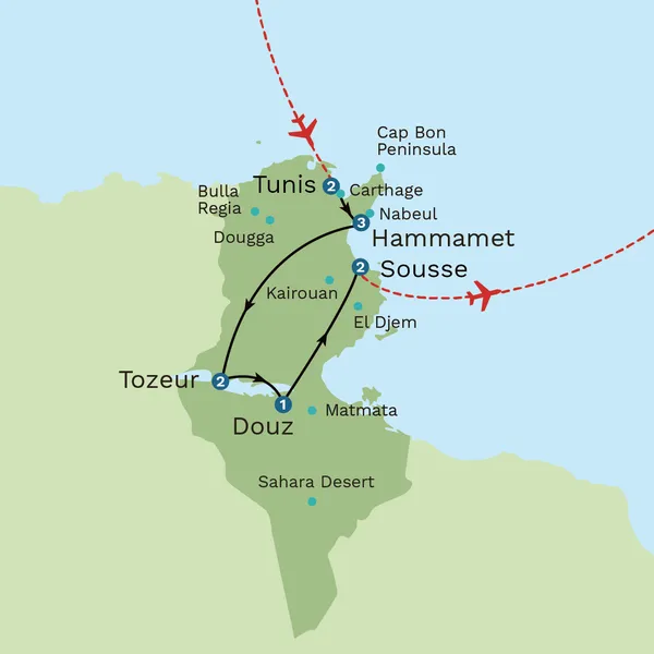 Wonders of Tunisia: Carthage to the Sahara Map