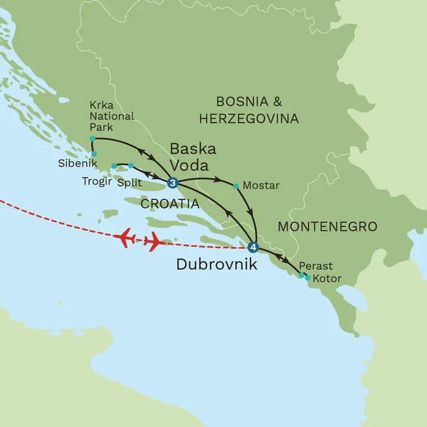 Croatia and Montenegro - Private Tour Map