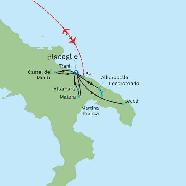 Puglia - Treasures of Southern Italy with Puglia Beach Stay Map