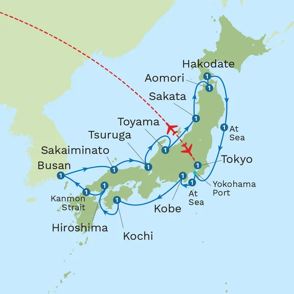 Japan Odyssey Cruise via Hiroshima Map