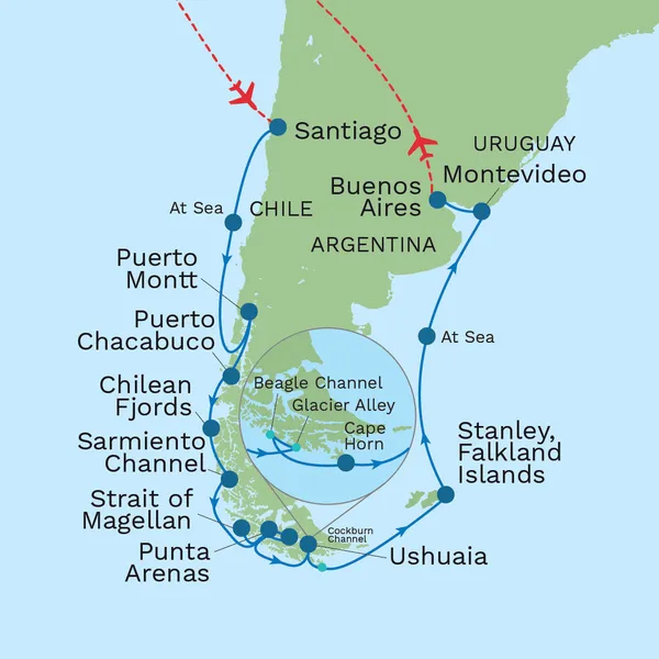 The South American Passage: From Santiago with Pre Cruise Santiago City Stay Map