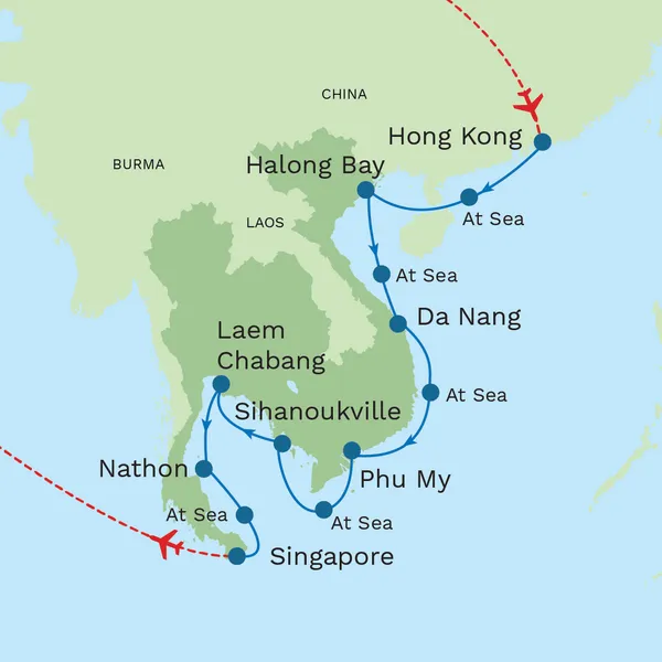 Far East Discovery: Hong Kong to Singapore xtra night halong with Singapore City Stay Map
