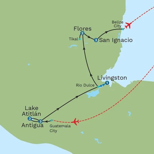 Guatemala and Belize: Lands of the Maya with San Ignacio Stay Map