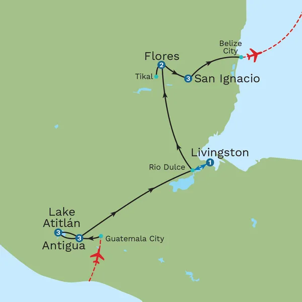 Guatemala and Belize: Lands of the Maya - Private Tour Map
