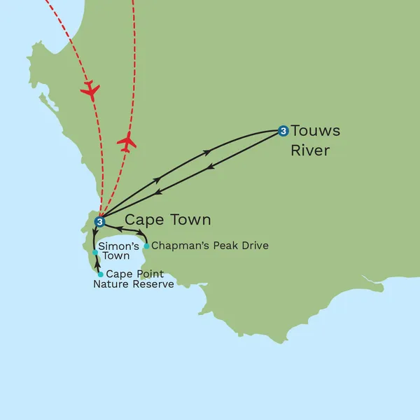 Cape Town and Big Five Safari with Winelands Discovery Extension - Private Tour Map