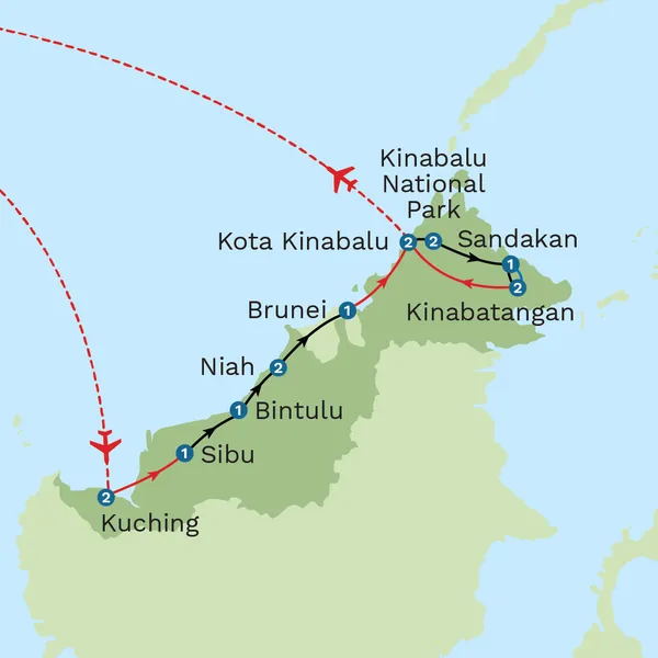 Wild Borneo and the Sultanate of Brunei with Manukan Island Beach Stay Map