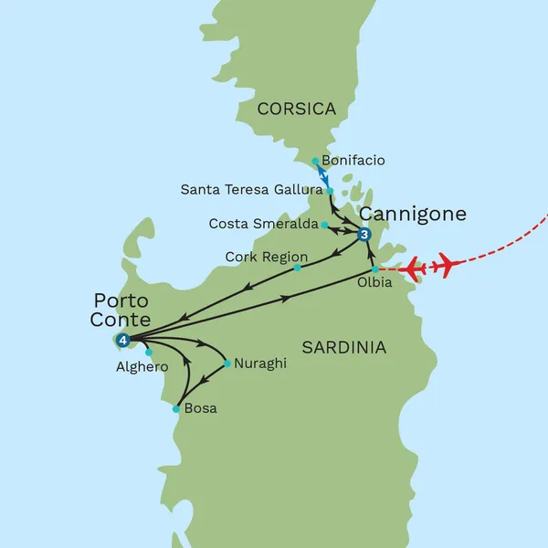 Sardinia & Corsica: Coastal Wonders and Hidden Heritage with Sardinia Beach Stay Map