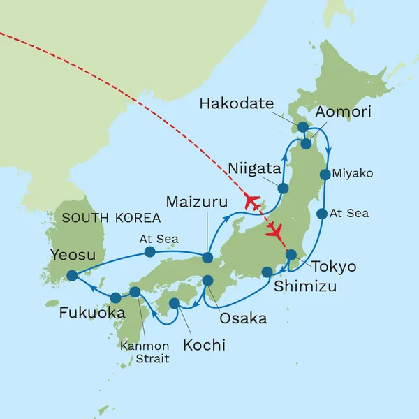 Japan Odyssey Cruise via Yeosu Map