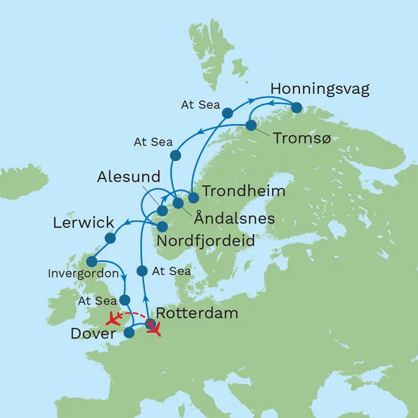 Norway’s Arctic Circle Crossing via Nordfjord with Amsterdam City Stay Map
