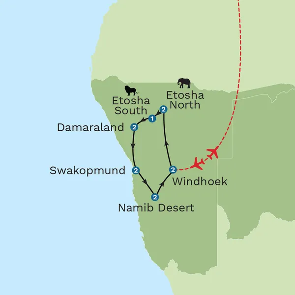 Namibia: Dunes, Wildlife and Desert Coast with Cape Town City Stay Map