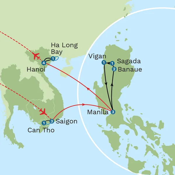 Vietnam and Philippines Discovery with Temples of Cambodia Extension - Summer Map