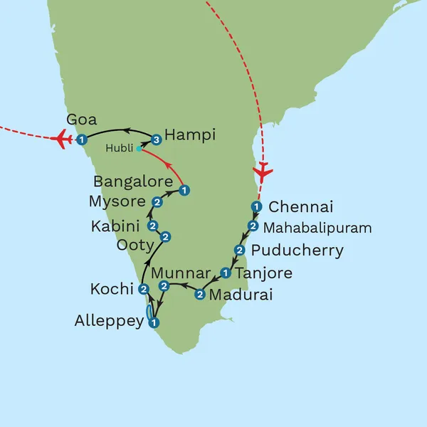 Grand Tour of South India Map