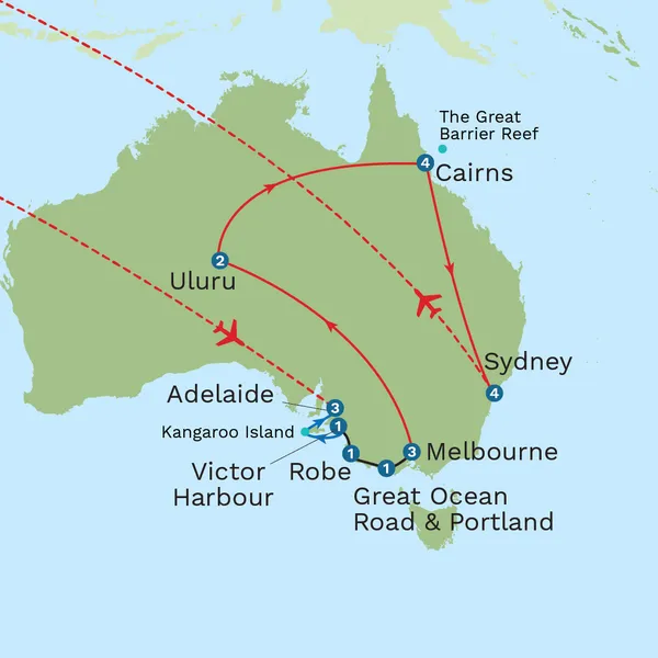 Australia: Uluru, Reefs and Wildlife with Sydney City Stay Map