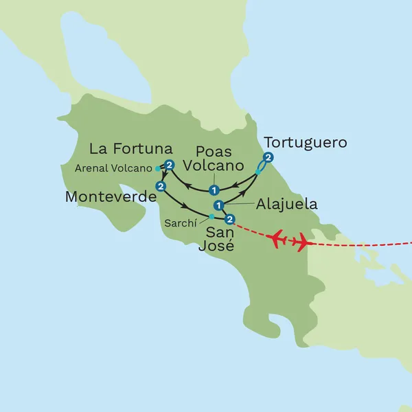 Natural Wonders of Costa Rica - November 2026 to March 2027 Departures - Private Tour Map
