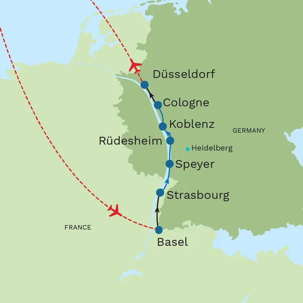 Christmas Markets of the Enchanting Rhine: Strasbourg to Cologne Map