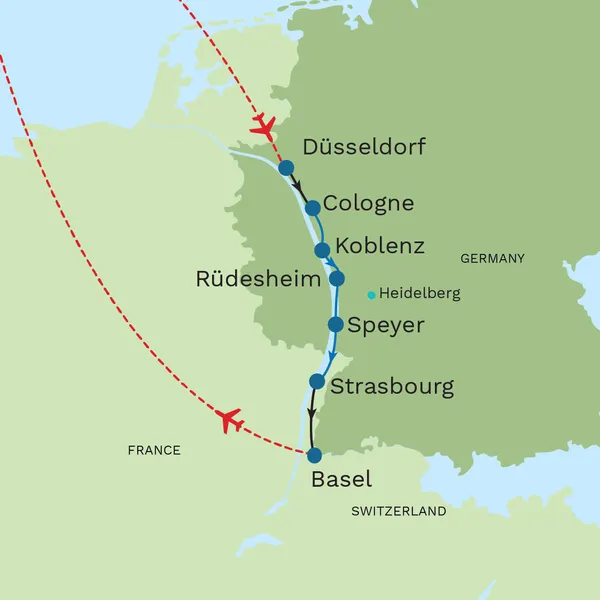Christmas Markets of the Enchanting Rhine: Cologne to Strasbourg Map