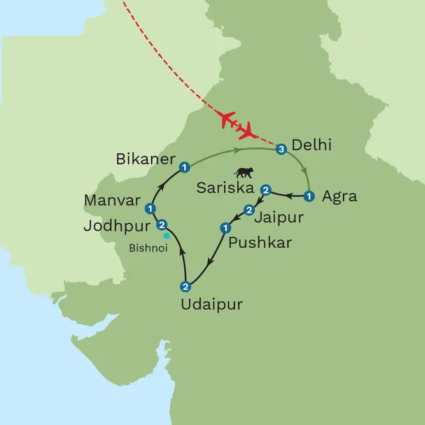 REVAMP Grand Tour of Rajasthan with Sri Lanka Beach Stay - Private Tour Map