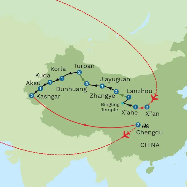 China's Silk Road - Private Tour Map