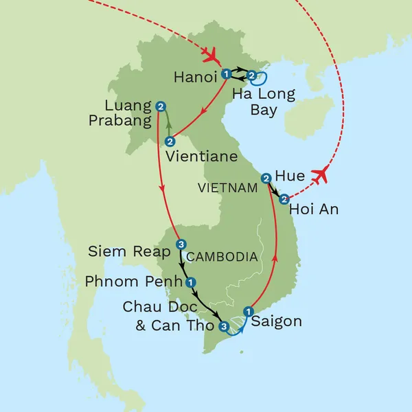 Grand Tour of Indochina with 4 Night Hoi An Beach Stay - Private Tour Map