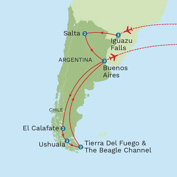 Natural Wonders of Argentina with Bariloche Extension Map